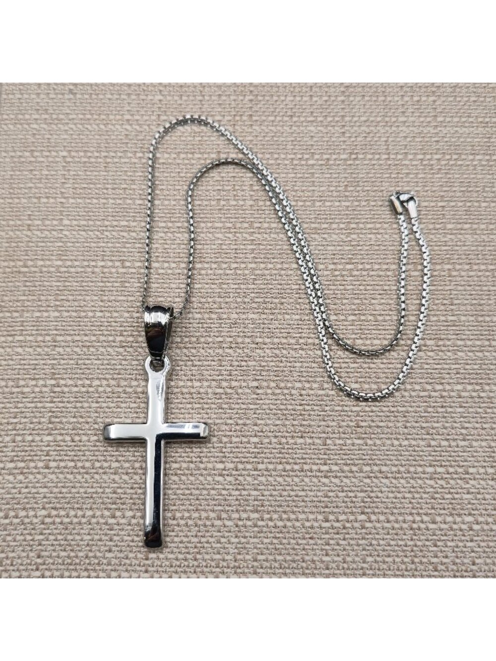 22 Inch Stainless Steel Cross Pendant Necklace Joshua 1:9 Bible Verse B1546